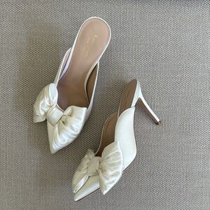 Kate Spade Sheela Satin Lux Ivory Bow Mule Heels Size 7.5 Bridal Wedding Shoes